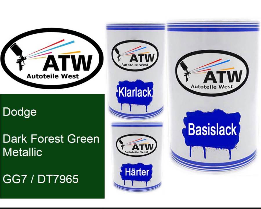 Dodge, Dark Forest Green Metallic, GG7 / DT7965: 500ml Lackdose + 500ml Klarlack + 250ml Härter - Set, von ATW Autoteile West.